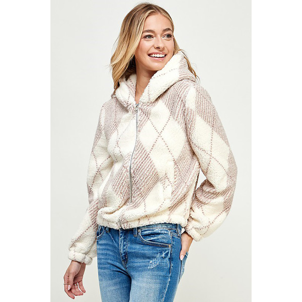 Diamond Plaid Sherpa Zip-up Hoodie product image