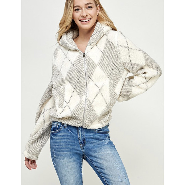 Diamond Plaid Sherpa Zip-up Hoodie product image