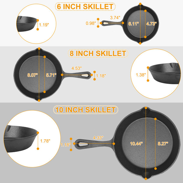 3-Piece Pre-Seasoned Nonstick Cast Iron Skillet Set product image