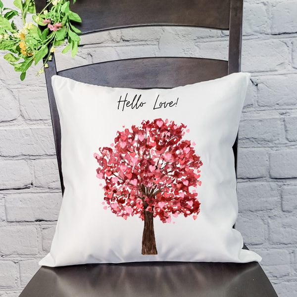 18-Inch Farmhouse 'Hello Love' with Tree Graphic Pillow Cover product image