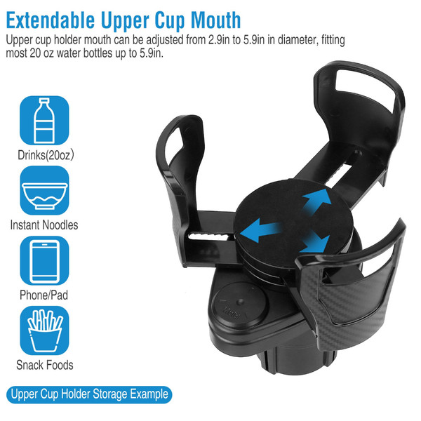 2-in-1 Car Cup Holder Adapter with Adjustable Size Extender product image