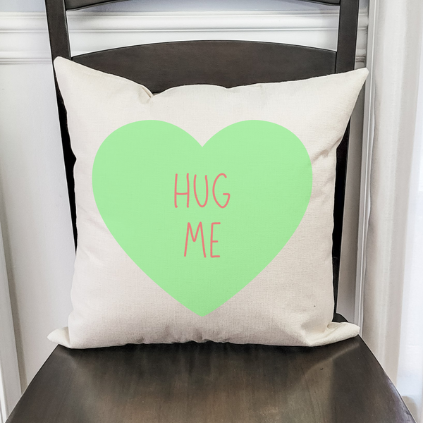 18-Inch Farmhouse 'Hug Me' with Candy Heart Graphic Pillow Cover product image