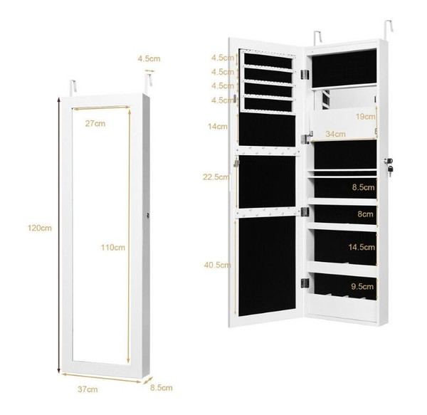 Wall- or Door-Mounted LED Light Mirror Jewelry Cabinet product image