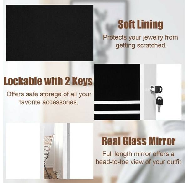 LED Light Mirror Jewelry Cabinet, Wall- or Door-Mounted  product image