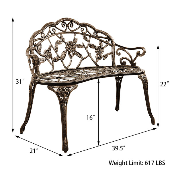 Antique Rose Cast Aluminum Garden Bench product image