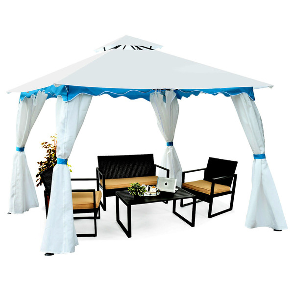White and Blue 10' x 10' Canopy Shelter Gazebo product image