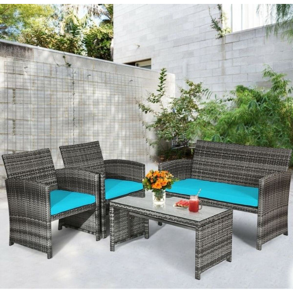 4-Piece Gray Rattan Patio Furniture Set product image