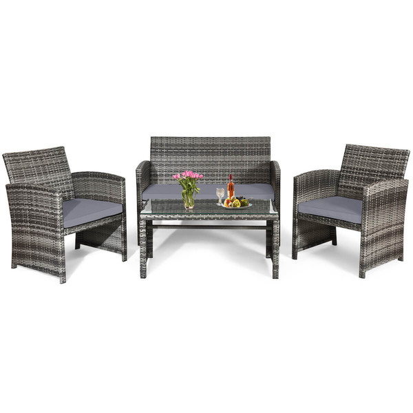 4-Piece Gray Rattan Patio Furniture Set product image