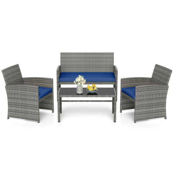 4-Piece Gray Rattan Patio Furniture Set product image