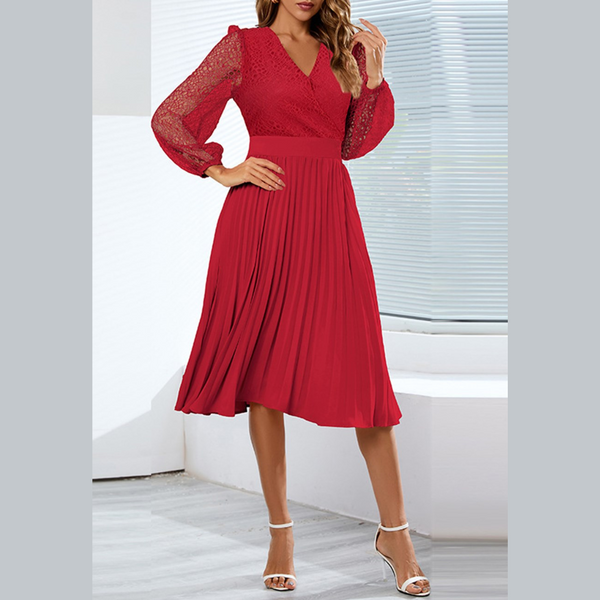 Anna-Kaci® Lace Top Detail Bishop Sleeve Dress product image