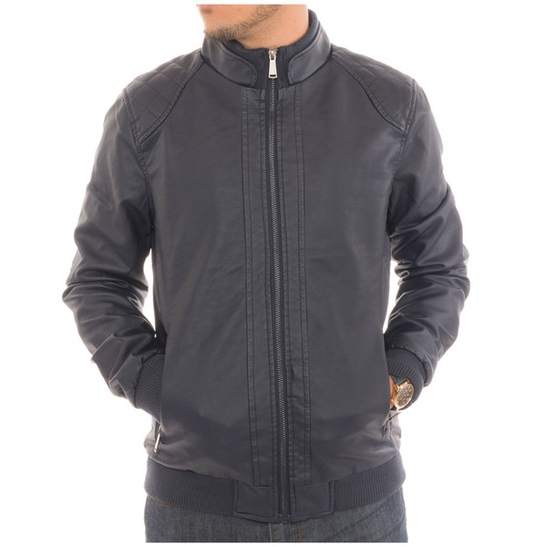 Men’s Bomber Fleece-Lined Faux Leather Jacket product image