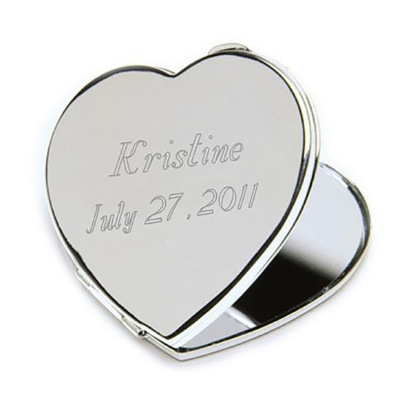 Personalized Silver-Plated Heart-Shaped Compact Mirror product image