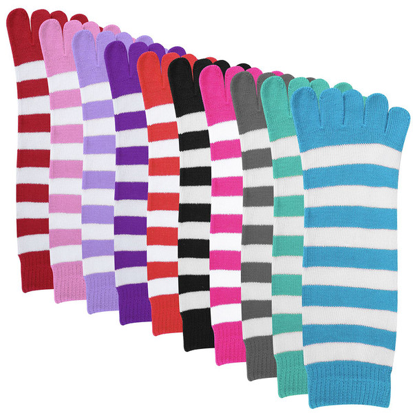 Women's Striped Toe Crew Socks (6-Pair) - Pick Your Plum