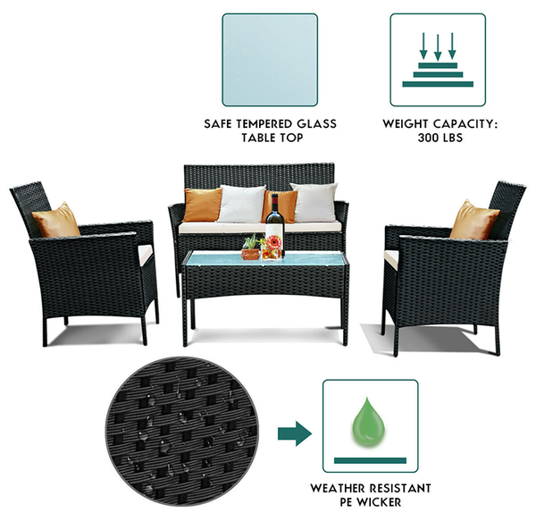 Black Rattan 4-Piece Outdoor Patio Wicker Sofa Set product image