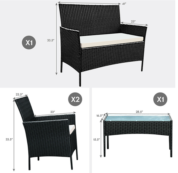 Black Rattan 4-Piece Outdoor Patio Wicker Sofa Set product image