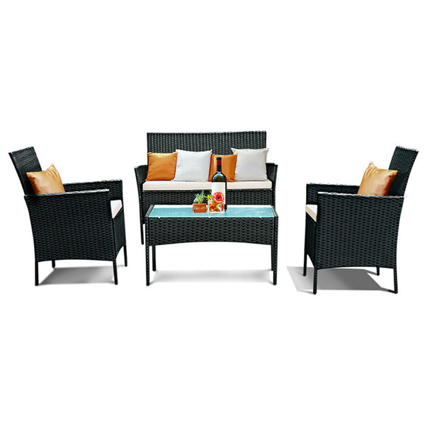 Black Rattan 4-Piece Outdoor Patio Wicker Sofa Set product image