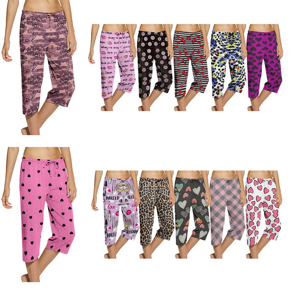 Women's Printed Pajama Capri Pants Sleepwear with Drawstring (3-Pack) product image