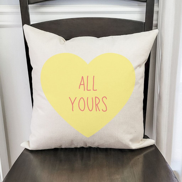 18-Inch Farmhouse Sweethearts Candy Heart 'All Yours' Pillow Cover product image