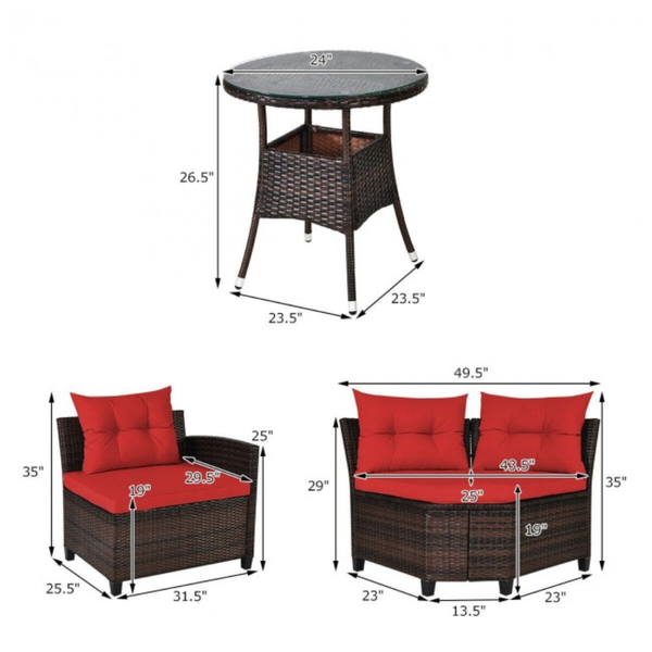 Rattan 4-Piece Patio Furniture Set with Round Sofa Table product image