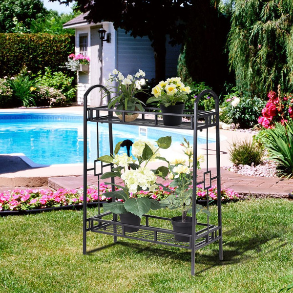 2-Tier Heavy-Duty Metal Flower Pot Rack product image