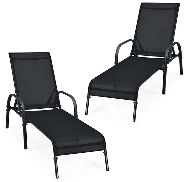 Black Patio Reclining Lounge Chairs (Set of 2) product image