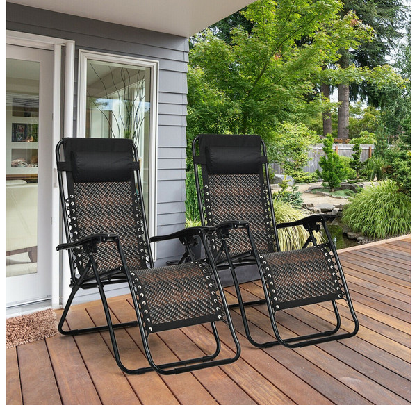 Zero Gravity Rattan Folding Lounge Chairs (Set of 2) product image