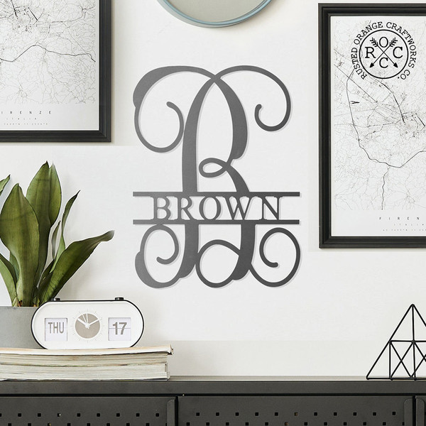 Personalized Fancy Monogram Metal Family Name Sign product image