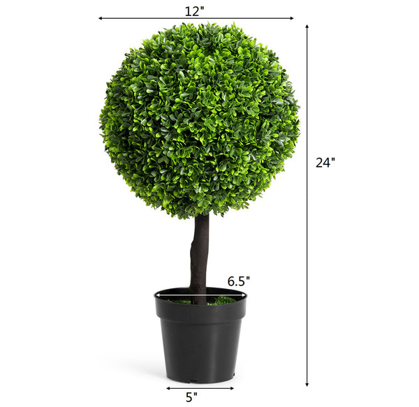 Large 24-Inch Artificial Boxwood Topiary Ball Trees (Set of 2) product image