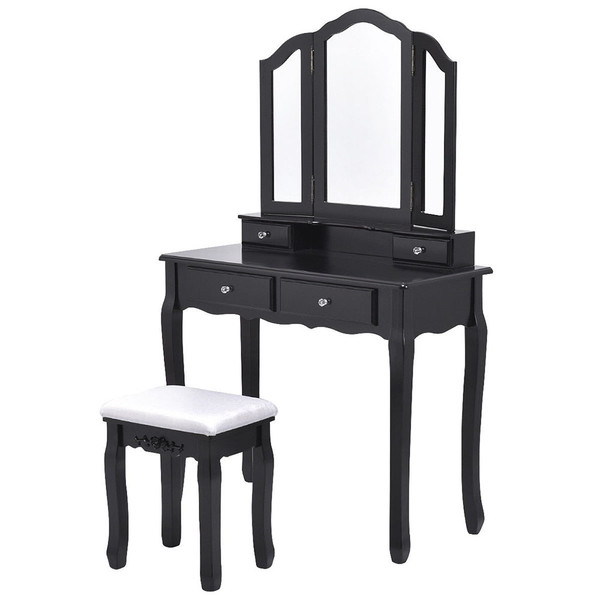 Tri-Folding Mirror Vanity Table Set with Stool product image