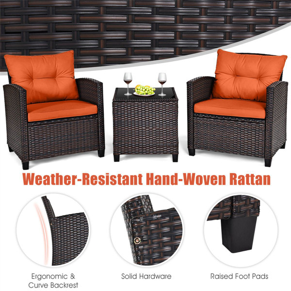 3-Piece Rattan Patio Furniture Set with Large Cushions product image