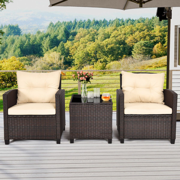 3-Piece Rattan Patio Furniture Set with Large Cushions product image