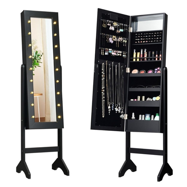 18-LED Mirrored Standing Jewelry Cabinet product image