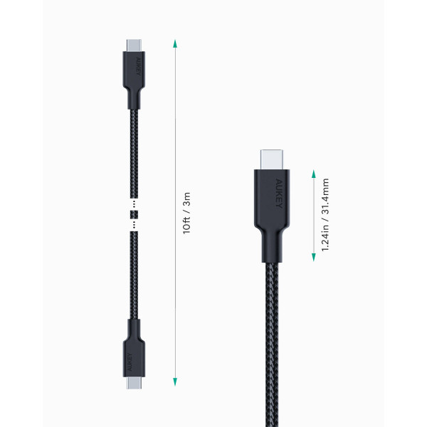 AUKEY® 10-Foot High-Speed Nylon 100W PD USB-C Cable product image