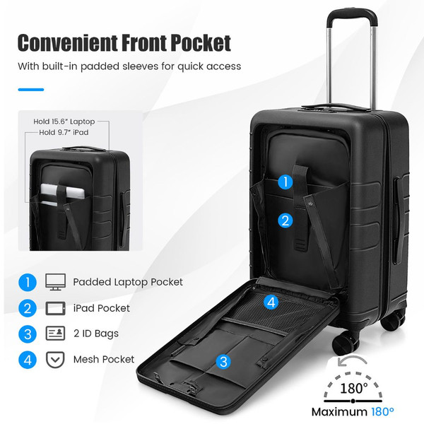 20-Inch Carry-on Hardside Suitcase with TSA Lock and Front Pocket product image