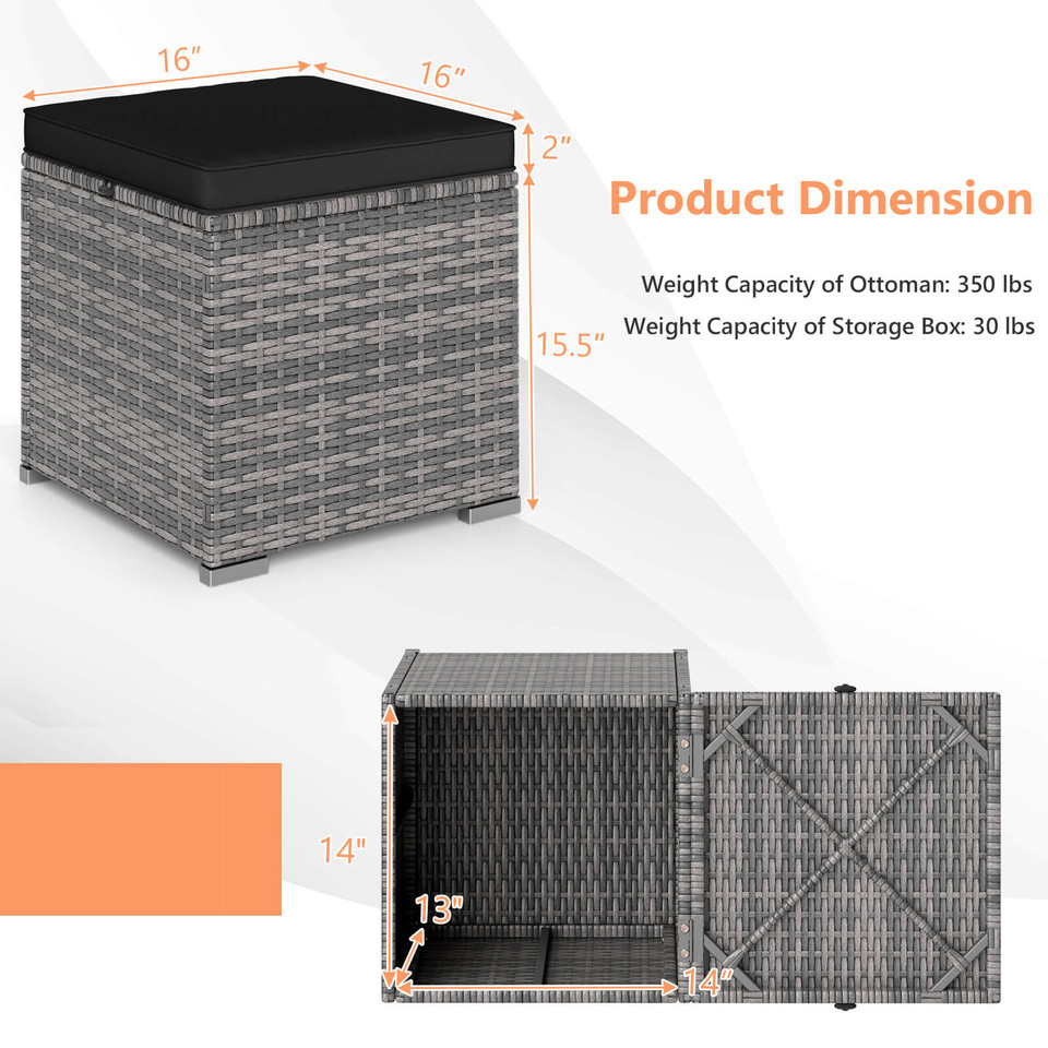 Patio Rattan Ottomans with Hidden Storage Space (Set of 2) product image