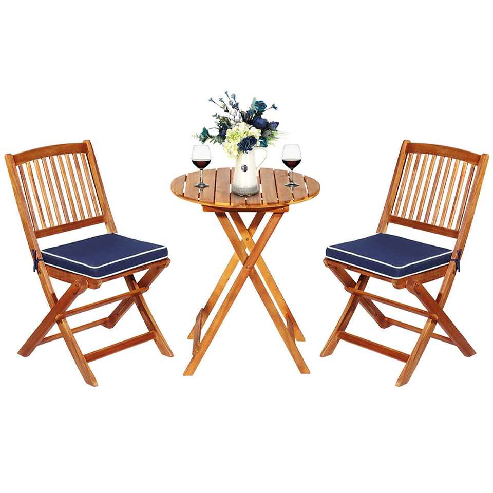 Folding Wooden 3-Piece Patio Bistro Set product image