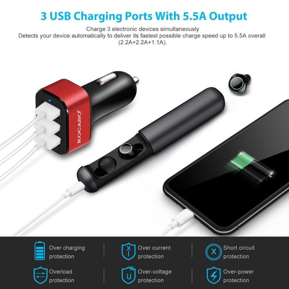 KOCASO® 3-Port 30W High-Speed Car Charger Adapter product image