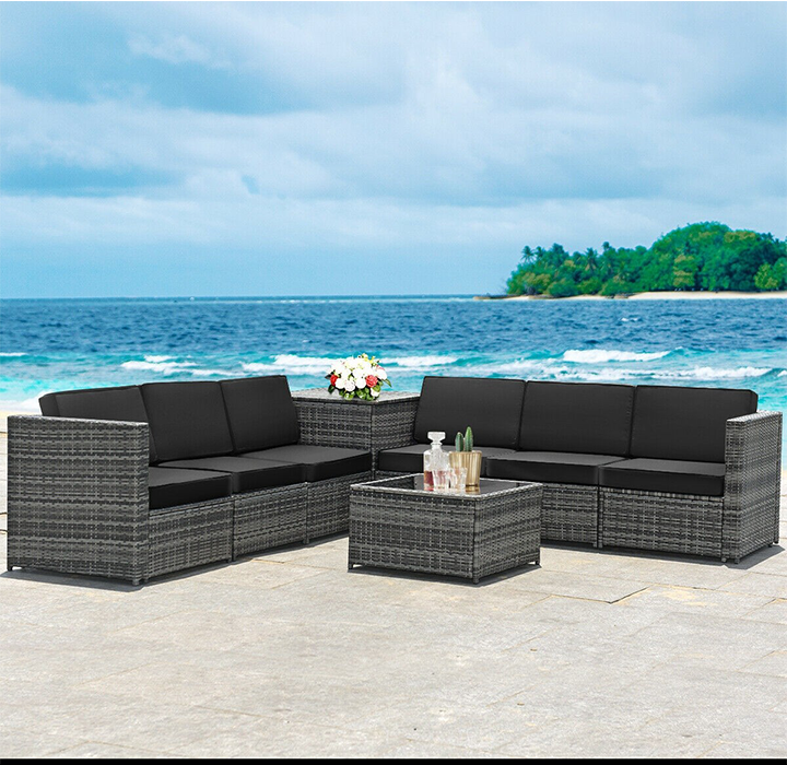 8-Piece Wicker Sofa Rattan Dining Set Patio Furniture with Storage Table product image