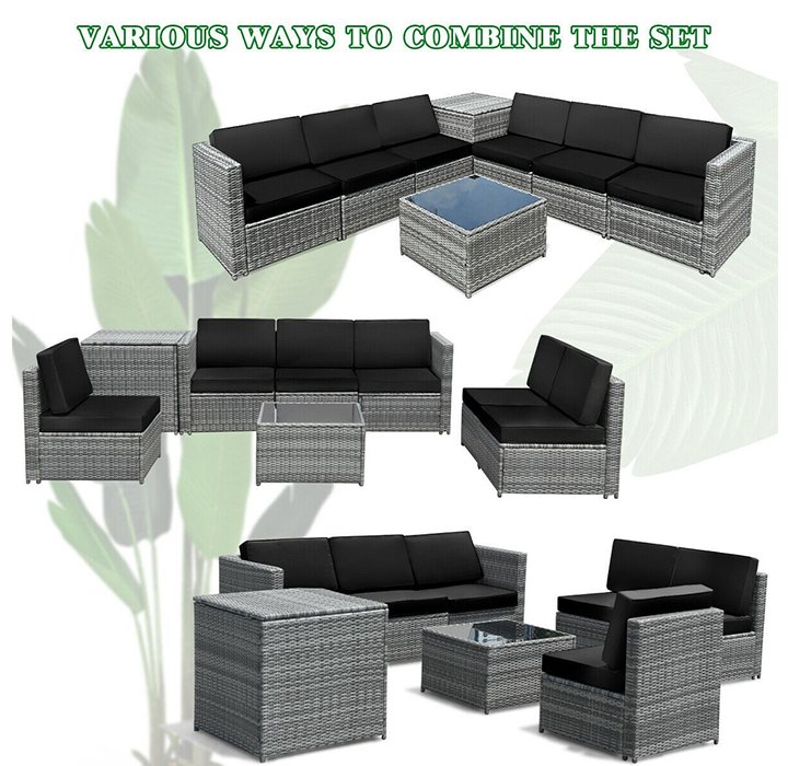8-Piece Wicker Sofa Rattan Dining Set Patio Furniture with Storage Table product image