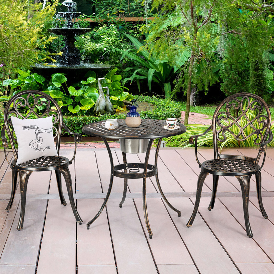 3-Piece Cast Aluminum Bistro Set with Removable Ice Bucket product image
