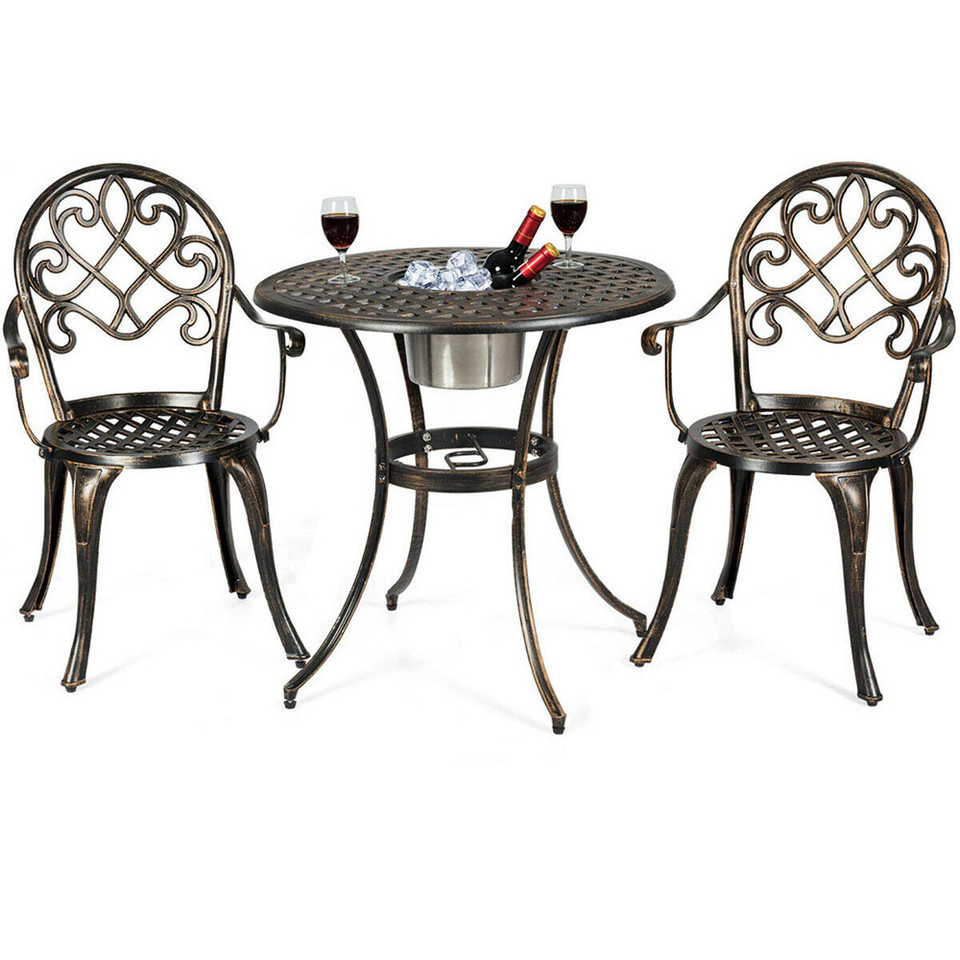 3-Piece Cast Aluminum Bistro Set with Removable Ice Bucket product image