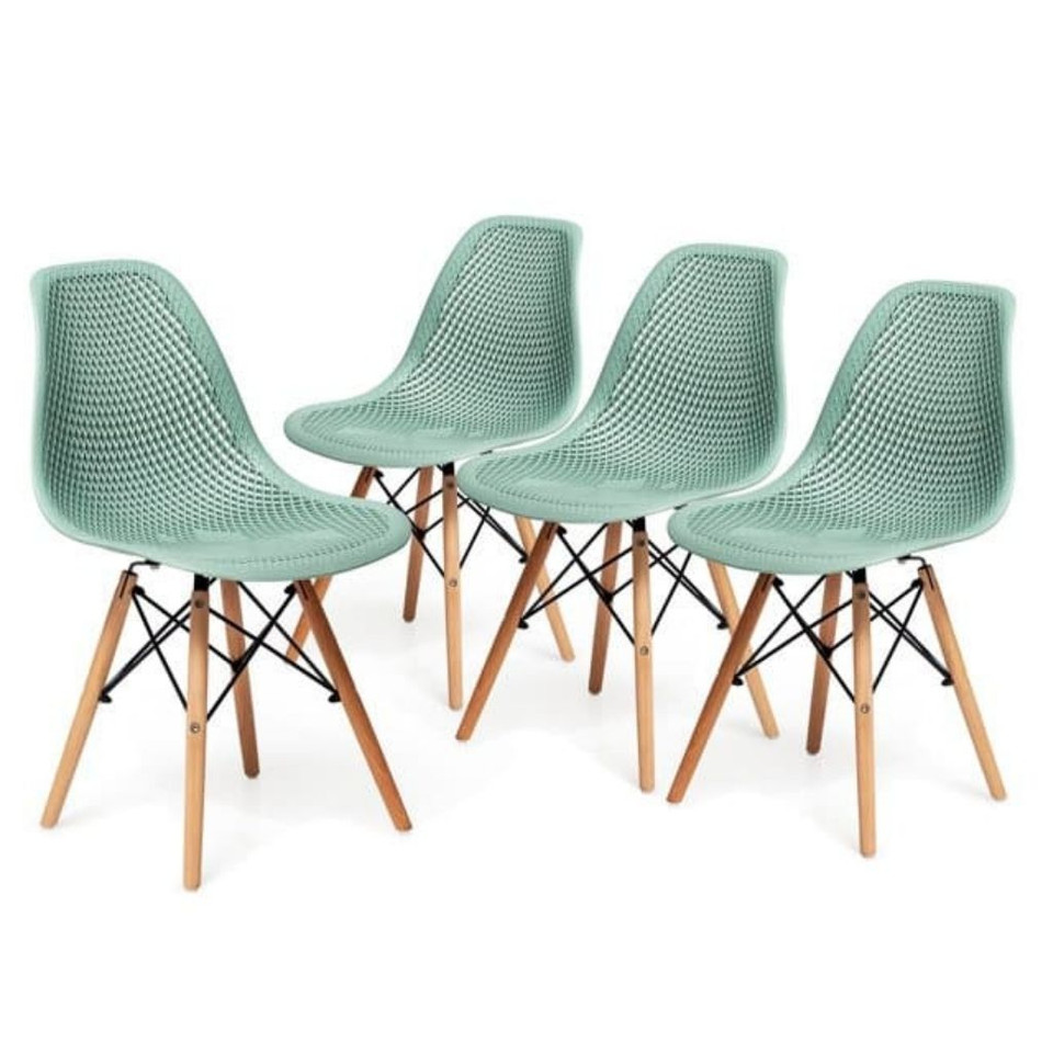 Plastic Hollowed-out Mid-Century Modern Wood-Leg Seat (Set of 4) product image