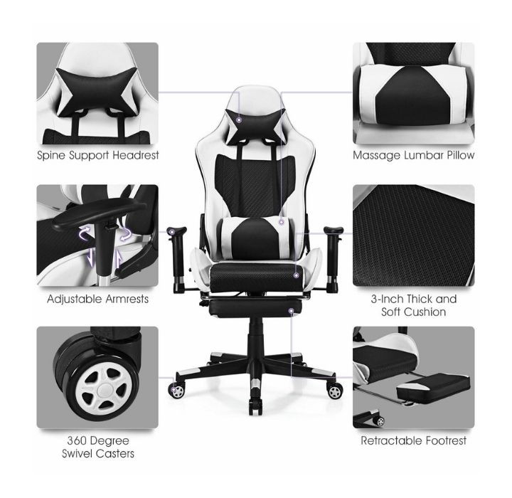 Reclining Massage Rolling Office/Gaming Chair with Footrest product image