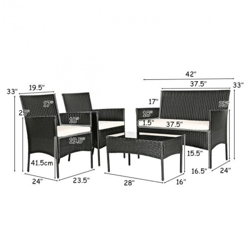 Rattan 4-Piece Patio Furniture with Glass Top Table product image