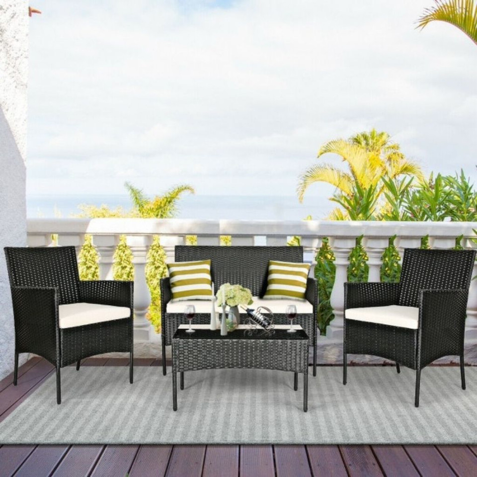 Rattan 4-Piece Patio Furniture with Glass Top Table product image