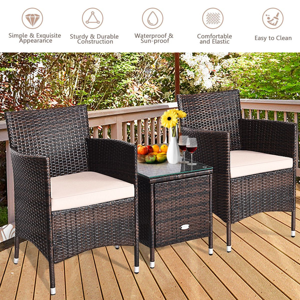 Rattan Wicker Outdoor 3-Piece Table and Chair Set product image