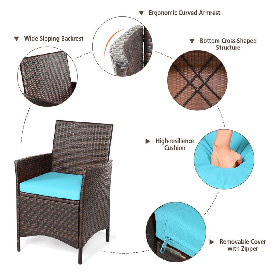 Rattan Wicker Outdoor 3-Piece Table and Chair Set product image