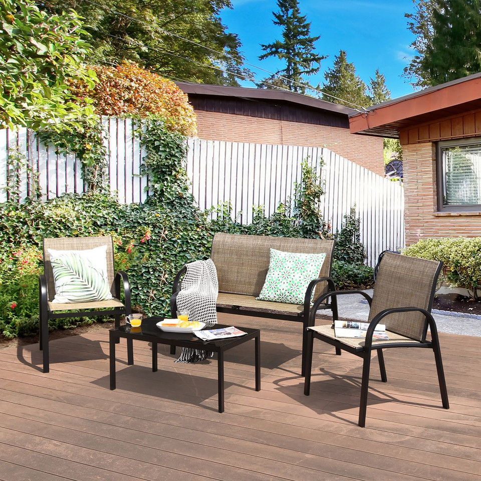 4-Piece Patio Furniture Set with Glass Top Coffee Table product image
