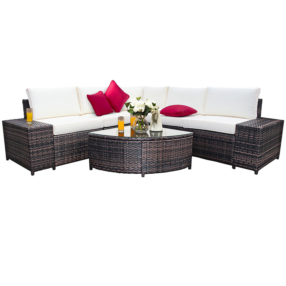 6-Piece Wicker Patio Sectional Sofa Set with Tempered Glass Coffee Table product image