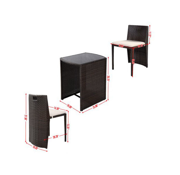 Rattan 3-Piece Nesting Cushioned Outdoor Patio Set product image